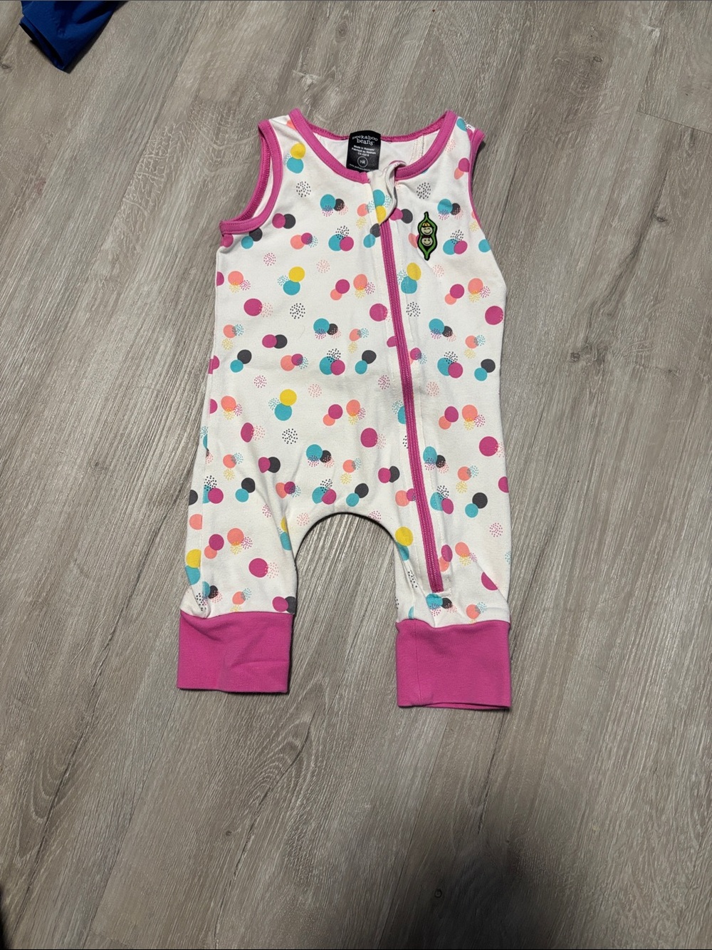 Peekaboo Beans Sleeveless White Polka-Dot Baby One-Piece with Pink Trim